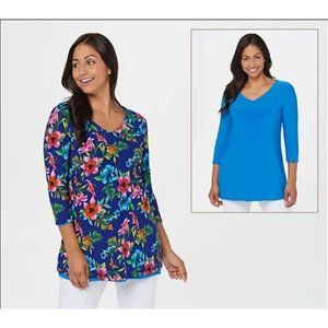 Women's Attitudes by Renee Renee's Reversibles Tunic Blouse Tropical Print Large